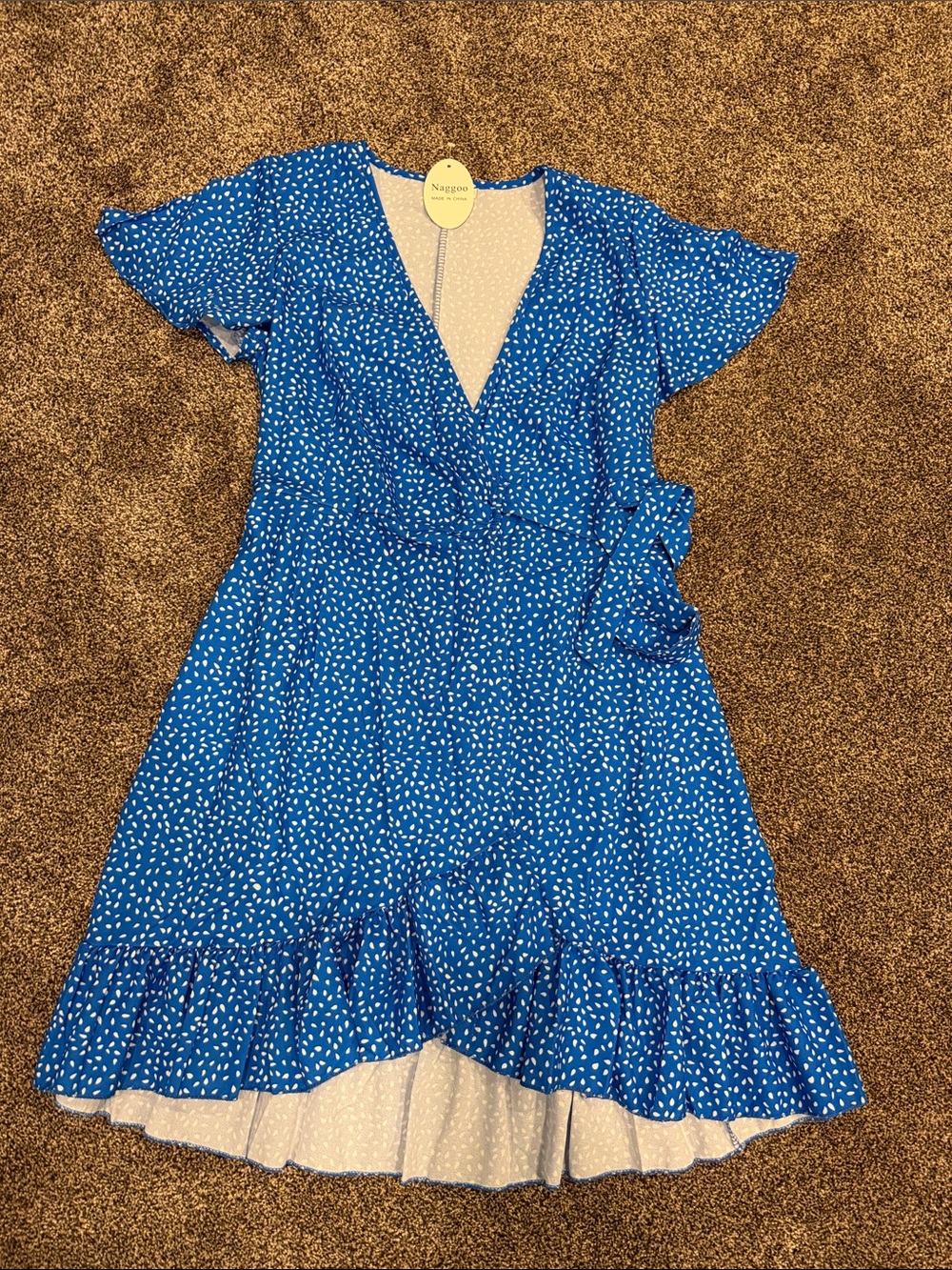 Blue Dot Wrap Mini Dress